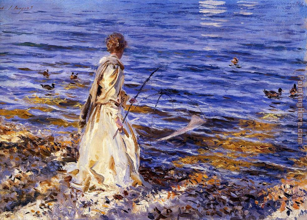 Girl Fishing painting - John Singer Sargent Girl Fishing art painting